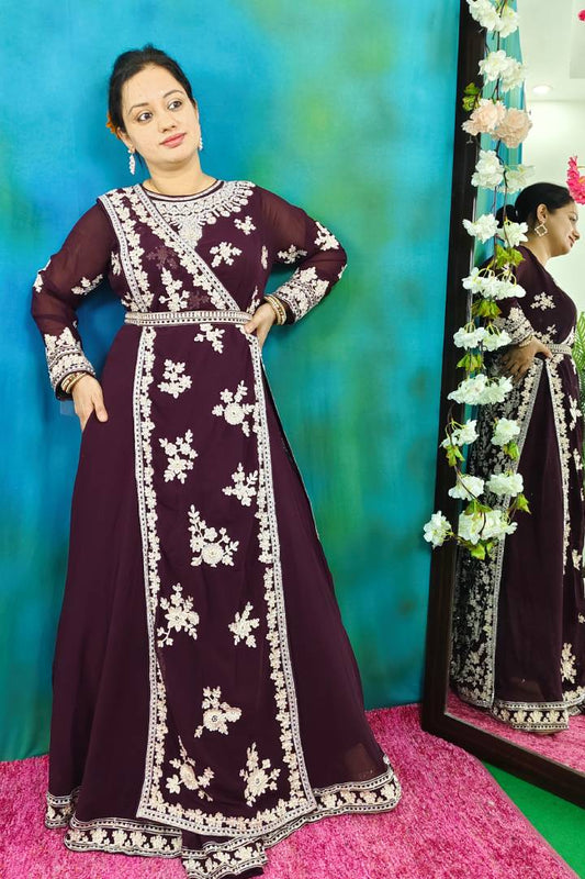 Beautiful Partywear Anarkali with Designer Cape In Wine