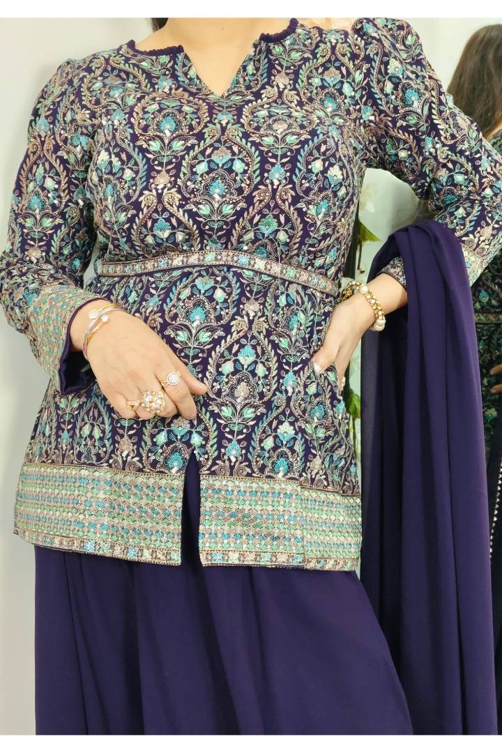 Partywear Full Sleeves  Embroidered Cord Set in Purple