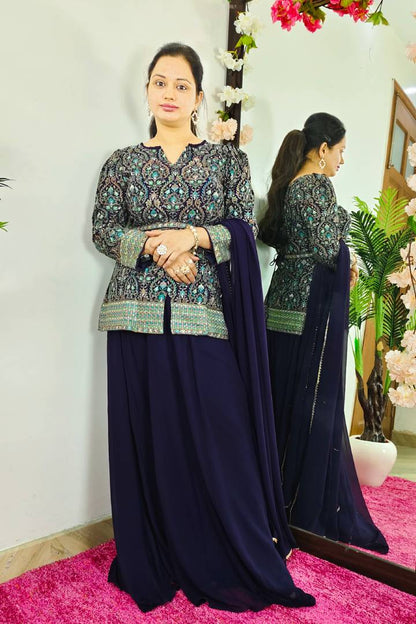 Partywear Full Sleeves  Embroidered Cord Set in Purple