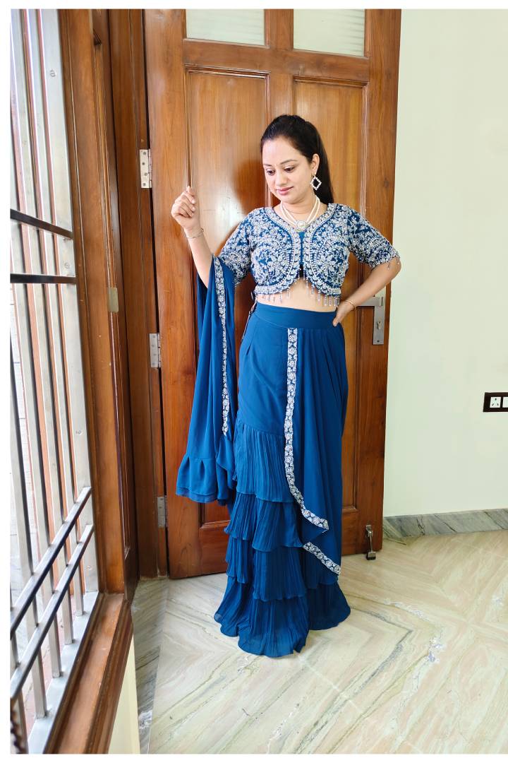 Indo Western Drape Dress In Blue