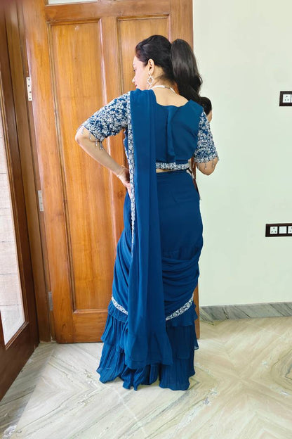 Indo Western Drape Dress In Blue