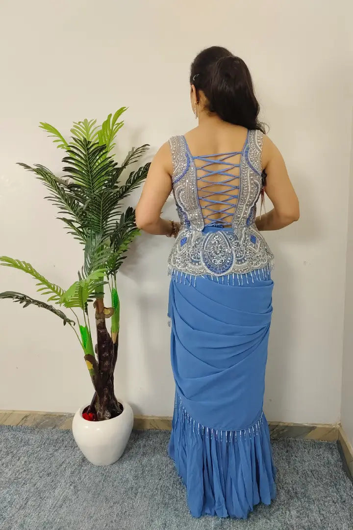 Designer Partywear Drape Dress in Parrot