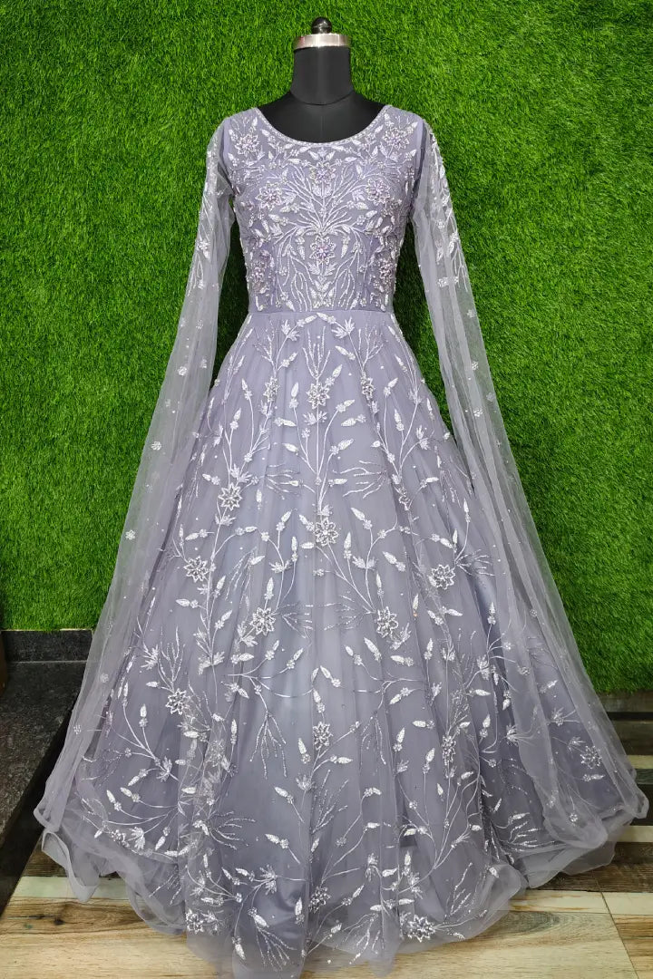 Hand Embellished Barbie Gown With Long Designer Sleeves