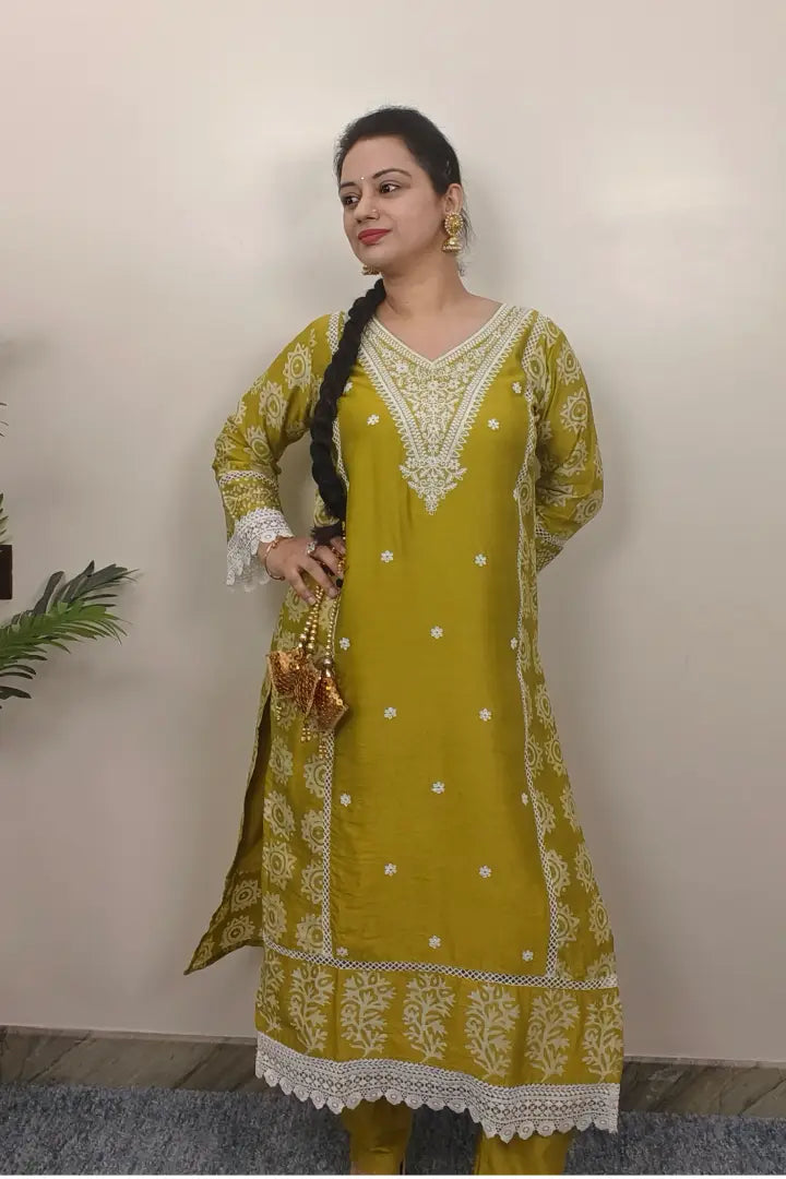 Straight Pakistani Kurta Set With Duppatta in neon Yellow