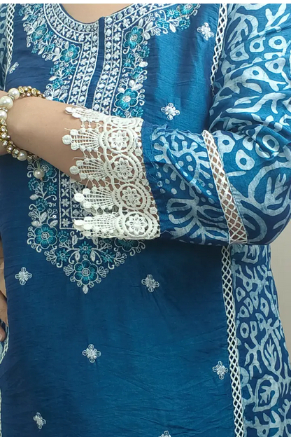 Straight Pakistani Kurta Set With Duppatta in neon Peacock blue