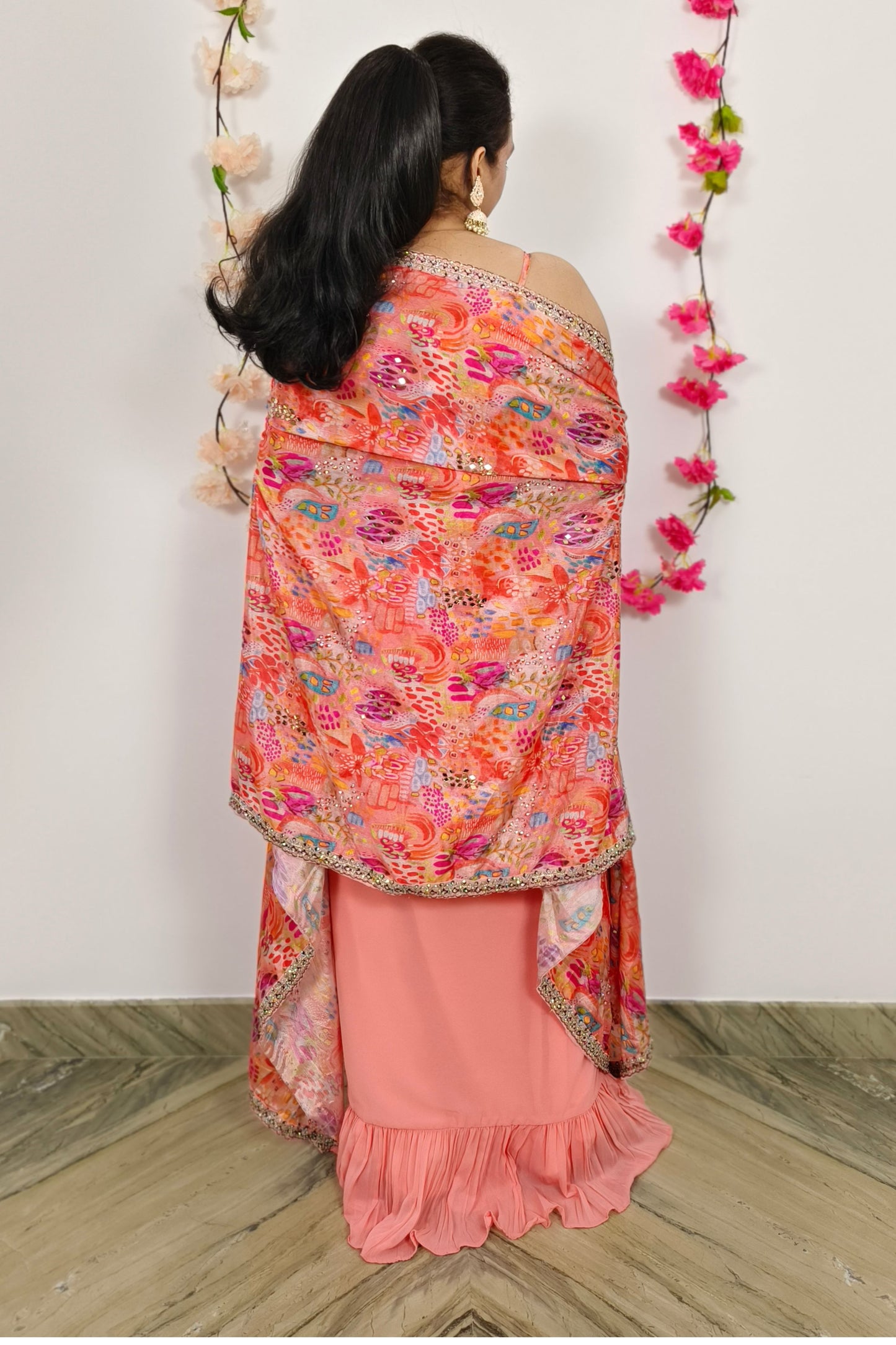 Crop Top Skirt With Shrug Indo western Dress In Pink