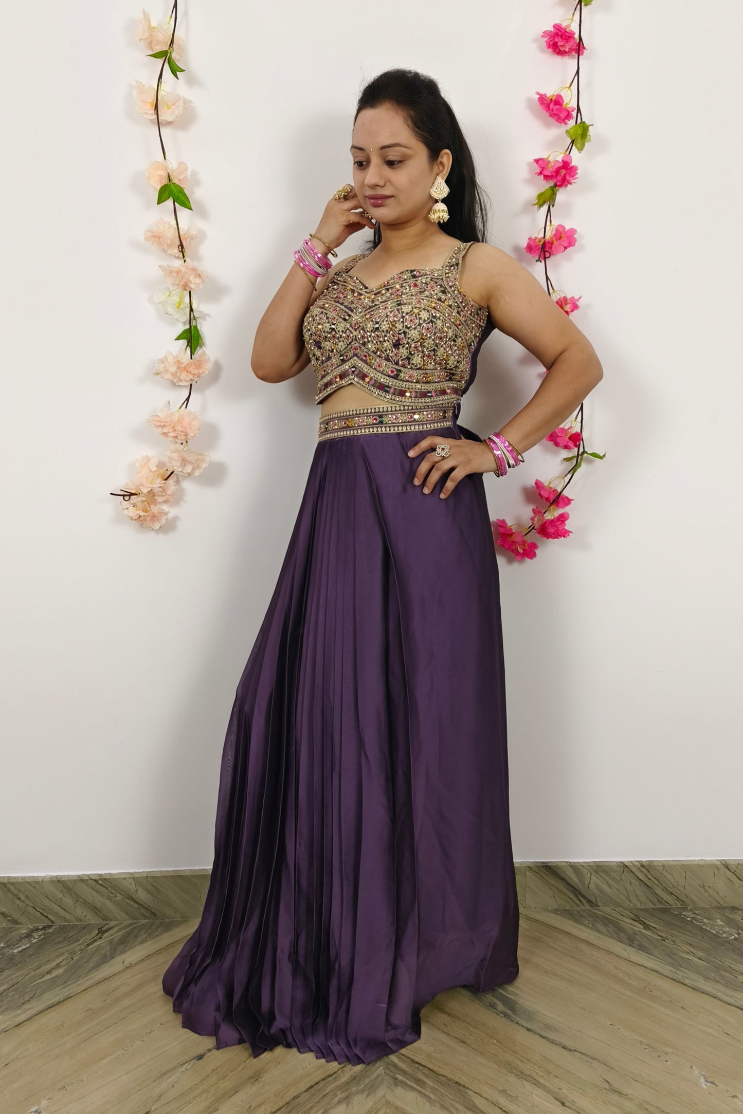 Indo Western Dress With Shrug In Purple