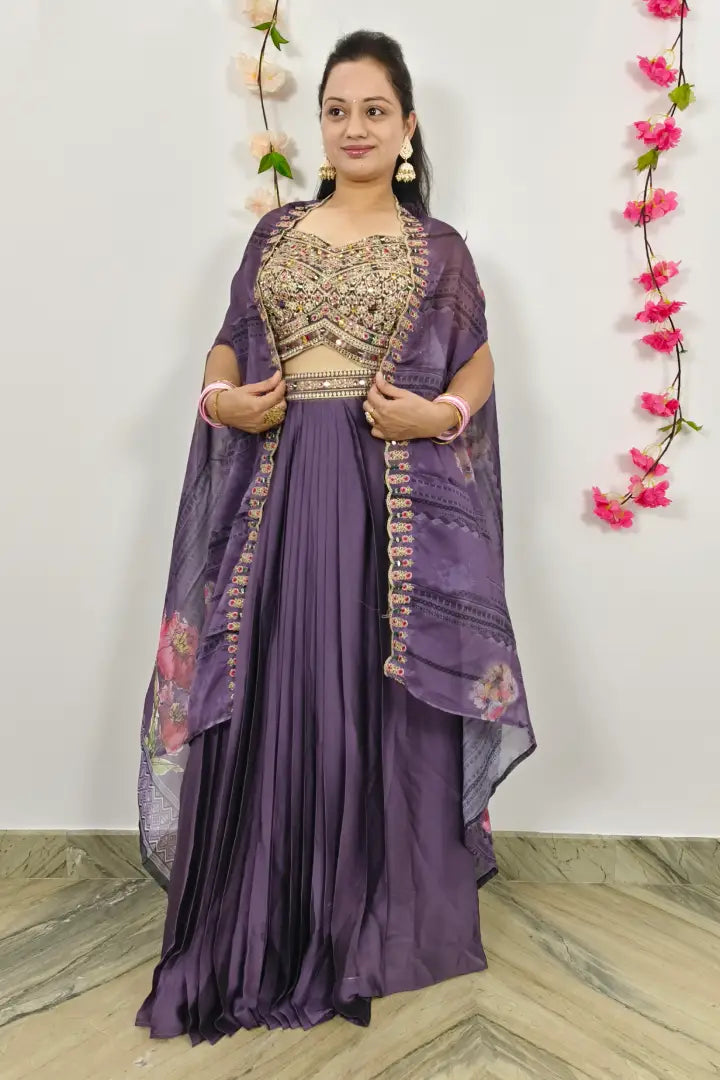 Indo Western Dress With Shrug In Purple