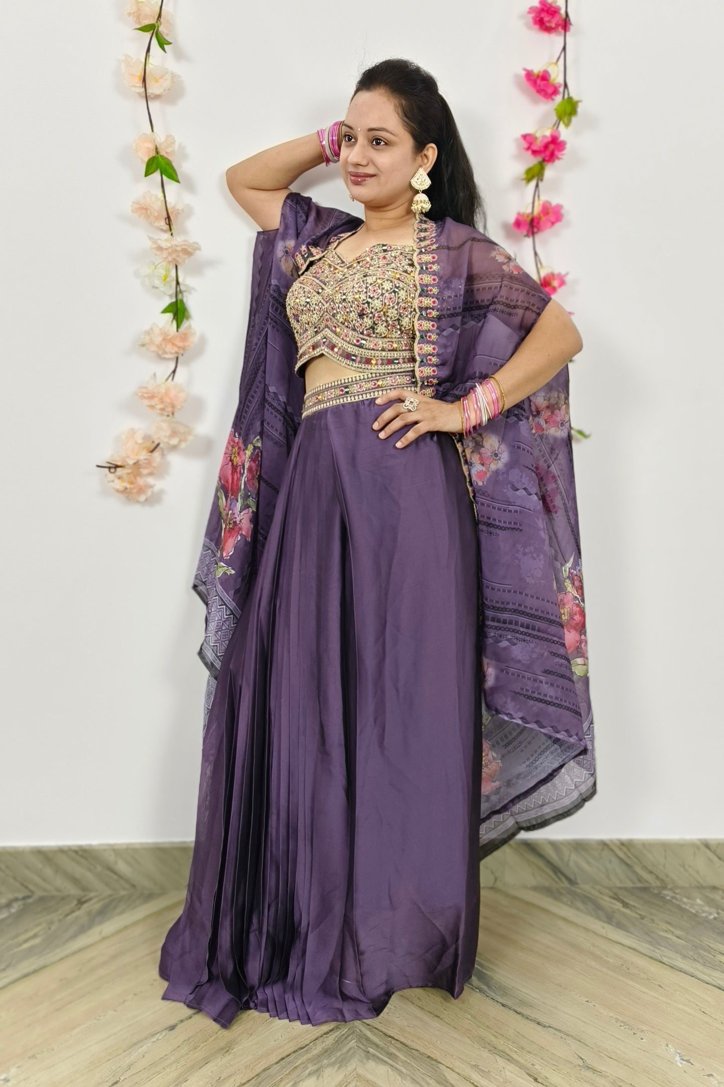 Indo Western Dress With Shrug In Purple