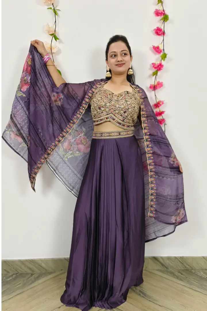 Indo Western Dress With Shrug In Purple