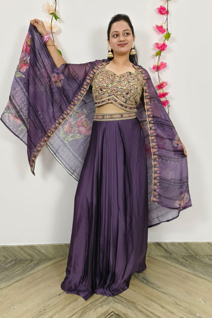 Indo Western Dress With Shrug In Purple