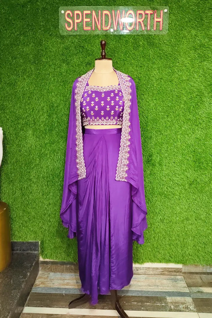 Indo Western 3 Piece Dress with Shrug In Purple