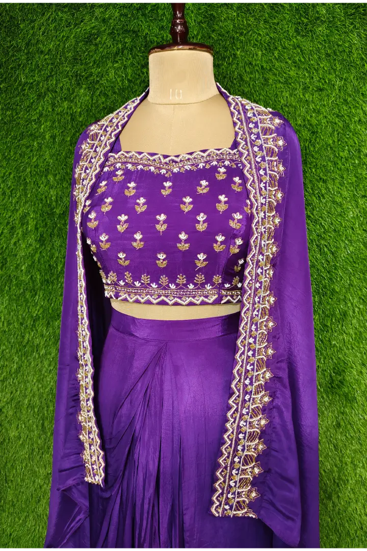 Indo Western 3 Piece Dress with Shrug In Purple