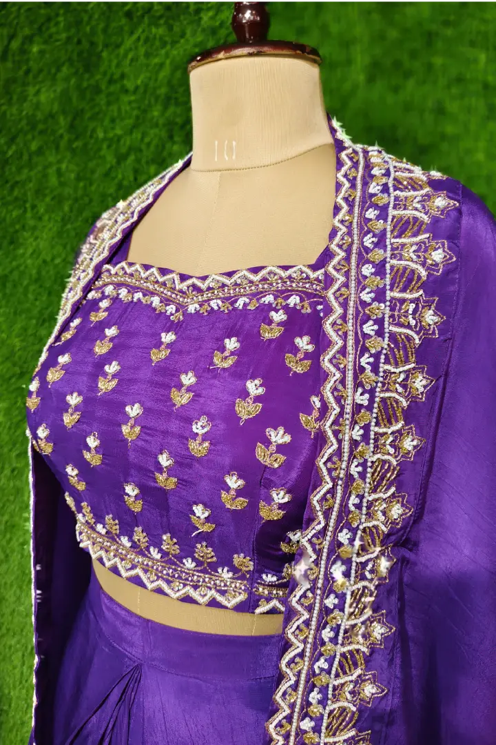 Indo Western 3 Piece Dress with Shrug In Purple