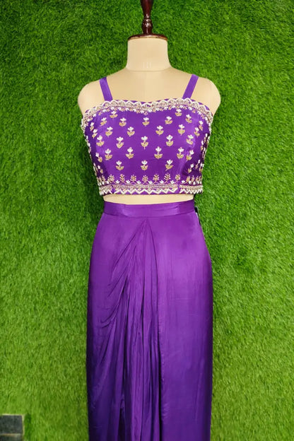 Indo Western 3 Piece Dress with Shrug In Purple