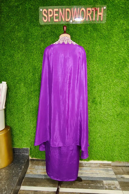 Indo Western 3 Piece Dress with Shrug In Purple