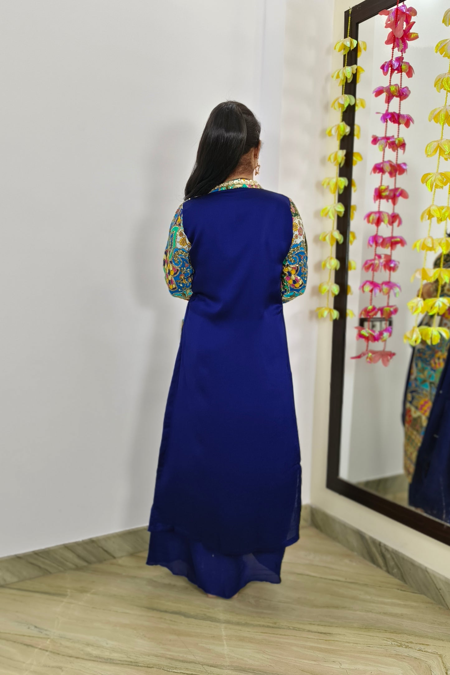 Indo western Dress With Separate Embroidered Overshrug in Blue