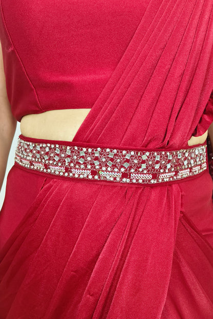 Ready To Wear Partywear Drape Saree With jacket In Red