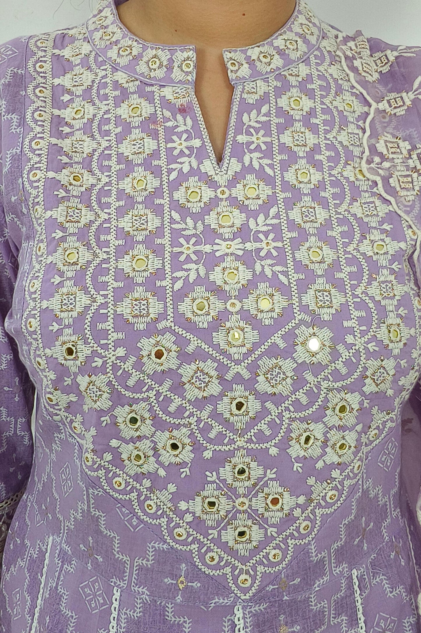 Anarkali MulMul Kurta set With Embroidered Duppatta in Lavender