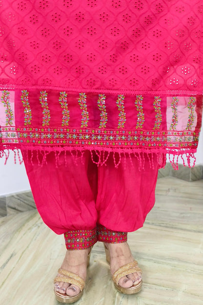 Straight Pakistani Chikan Suit Set with Afghani Bottom and Organza Embroidered Duppatta