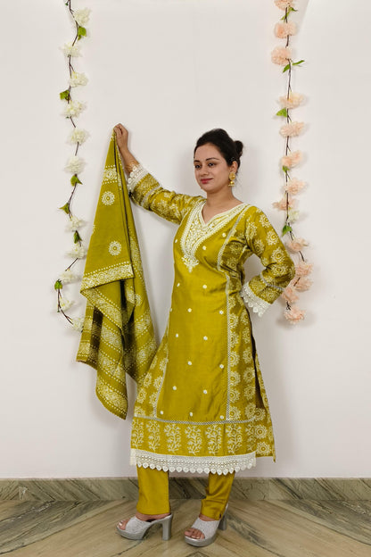 Straight Pakistani Kurta Set With Duppatta in neon Yellow