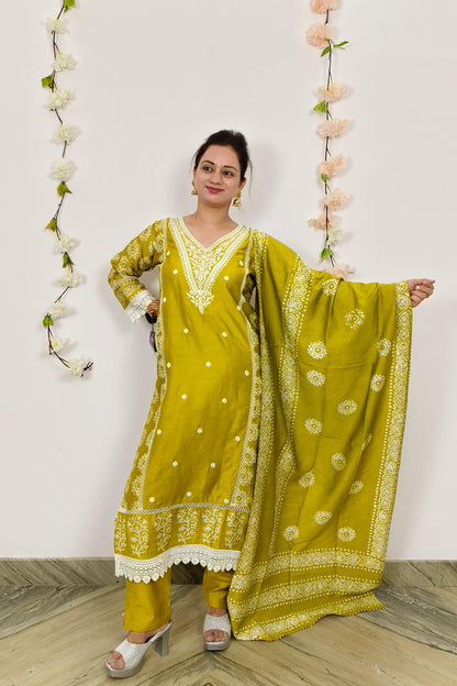 Straight Pakistani Kurta Set With Duppatta in neon Yellow