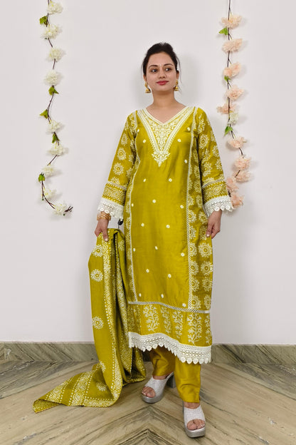 Straight Pakistani Kurta Set With Duppatta in neon Yellow