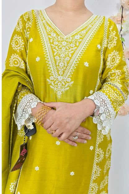 Straight Pakistani Kurta Set With Duppatta in neon Yellow