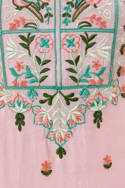 Pakistani Karachi Work Embroidered Silk Suit set In Pink