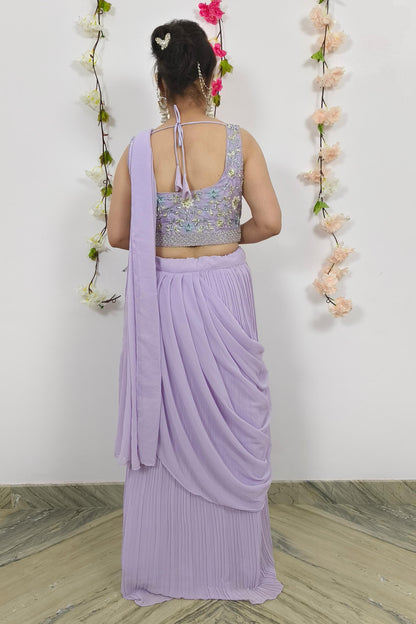 Ready To Wear Drape Dress With Skirt Bottom Alongwith Embroidered Over shrug in Lavender