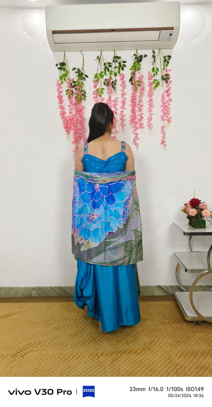 Indo Western Three Piece dress With Shrug In Royal blue