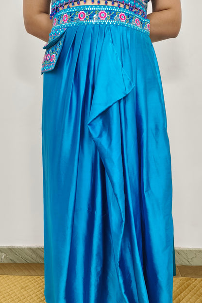 Indo Western Three Piece dress With Shrug In Royal blue