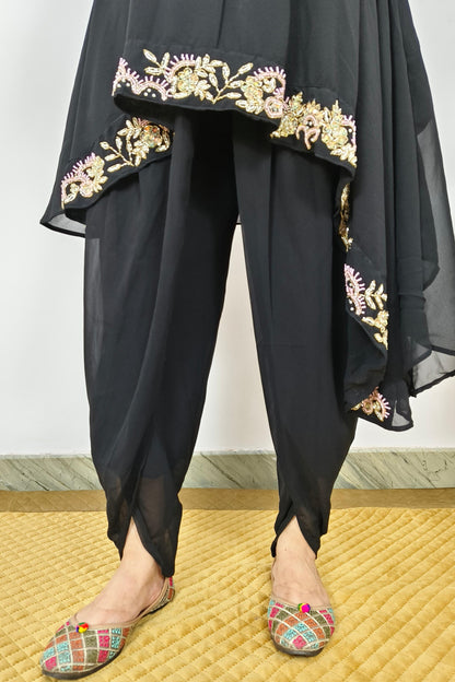 Beautiful Peplum Hand Work Dress With Tulip Pants in black