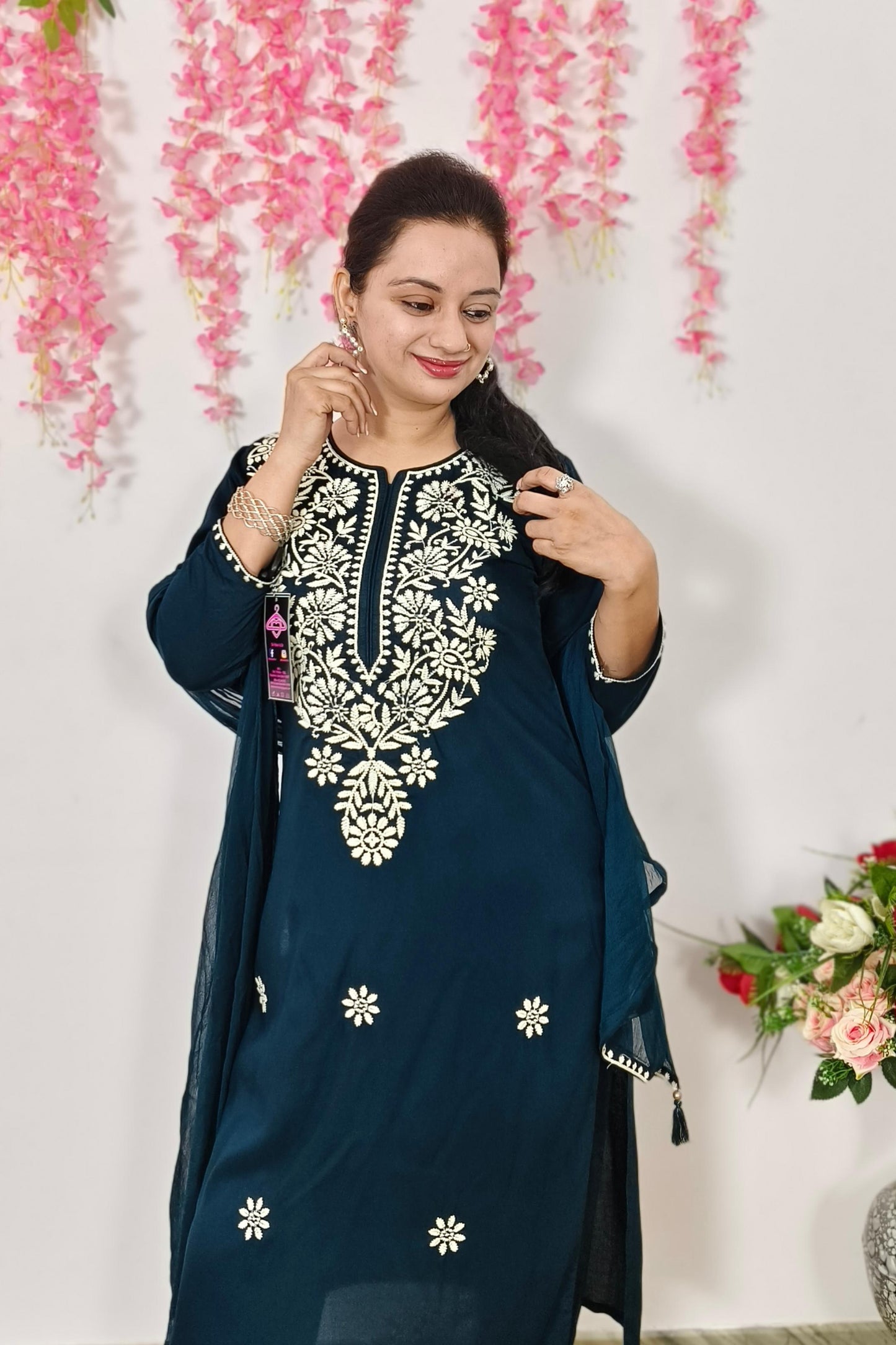 Straight Summer Suit Set With Chiffon Duppatta In Blue