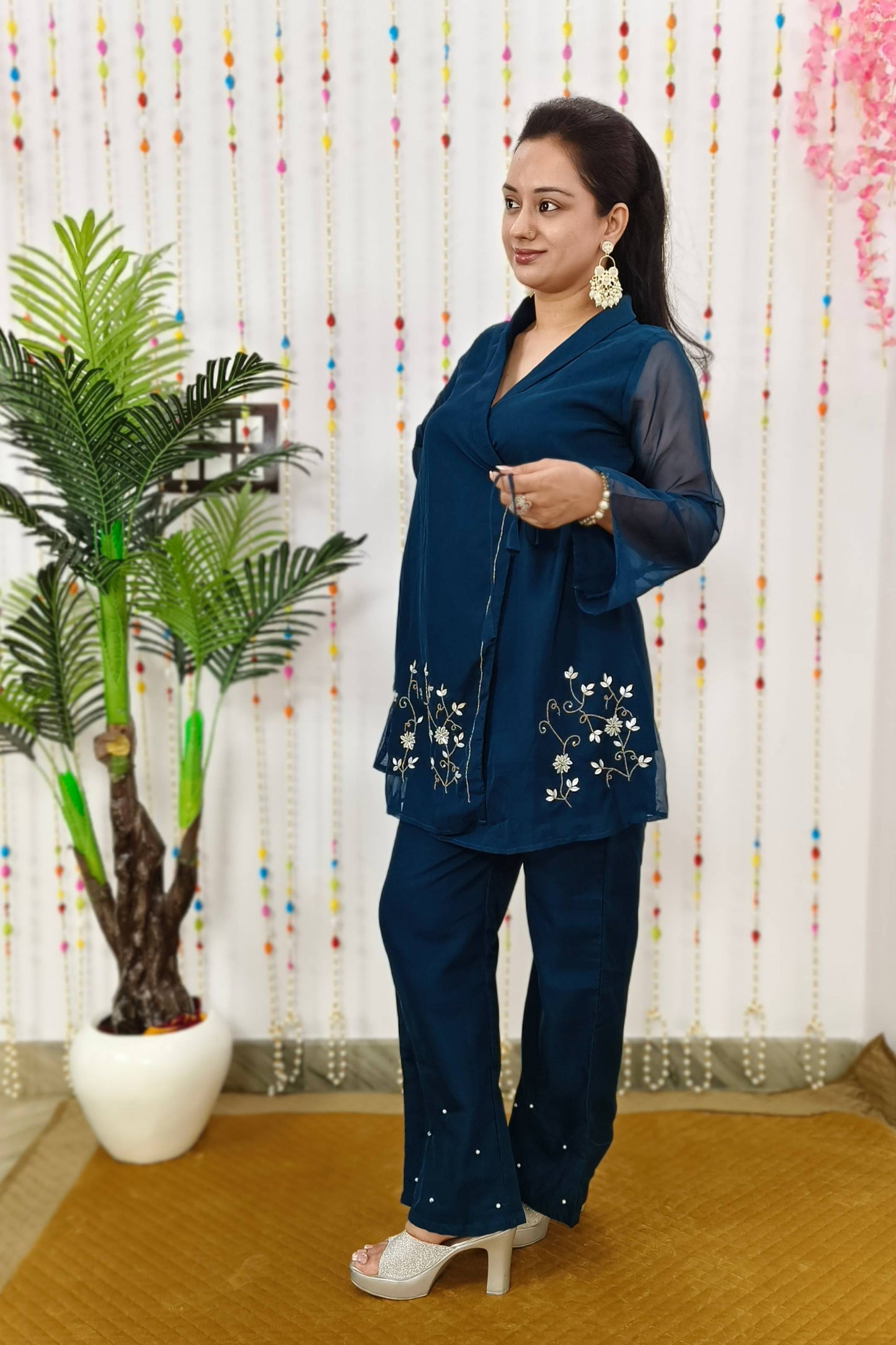 Angrakha Design Peplum Partywear Cord Set in Blue