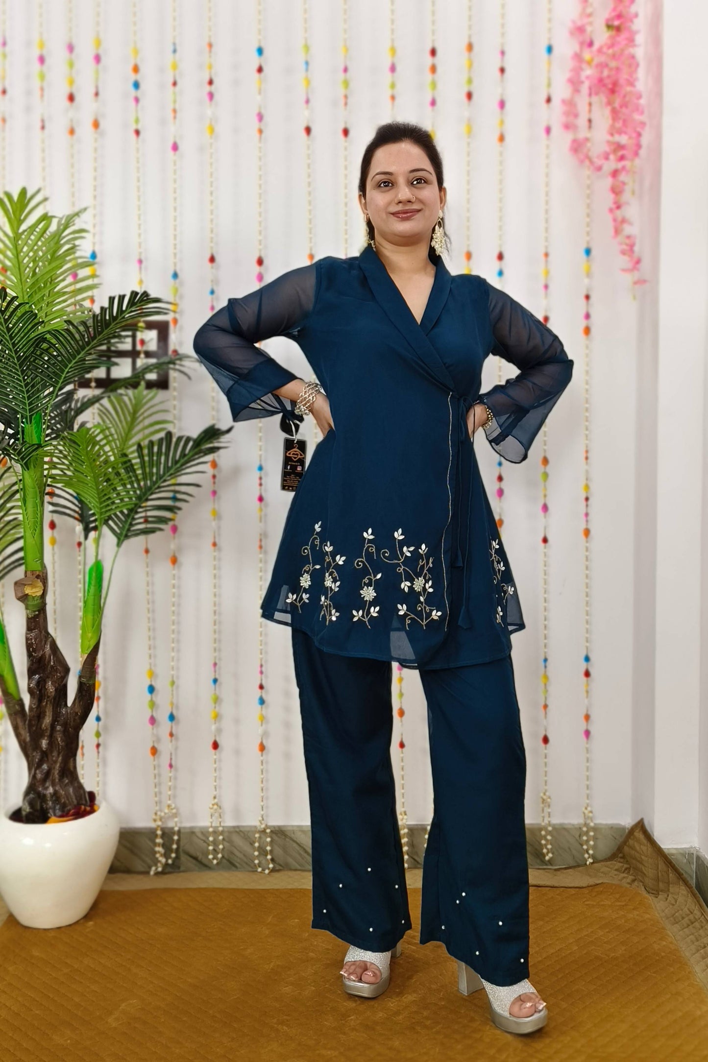 Angrakha Design Peplum Partywear Cord Set in Blue