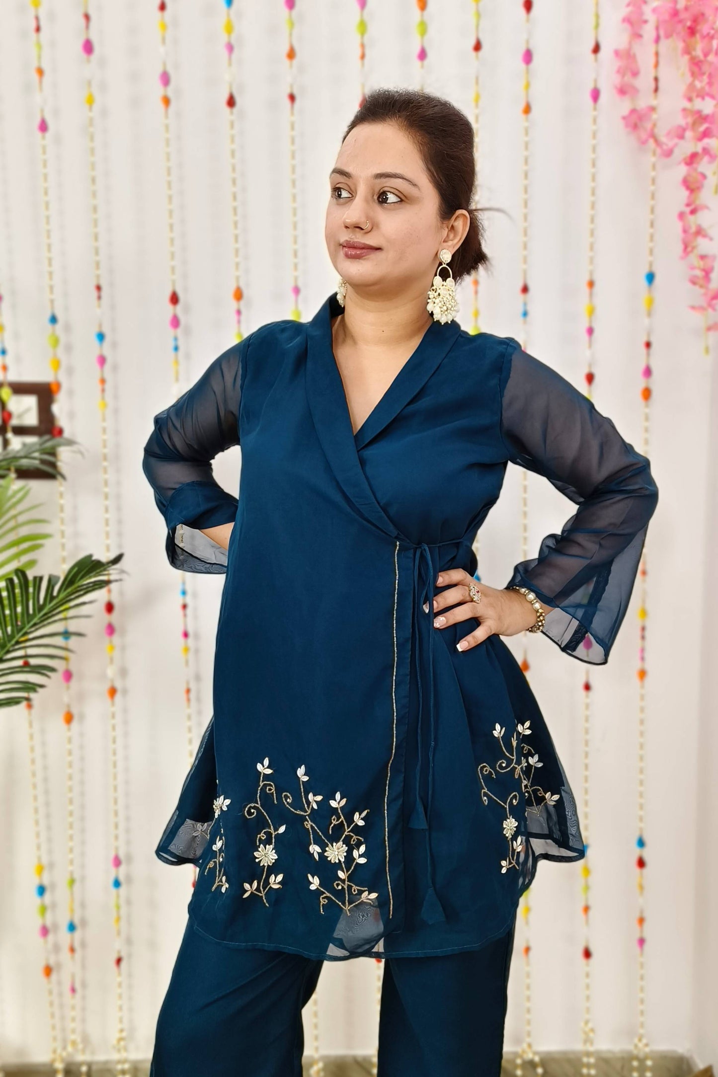 Angrakha Design Peplum Partywear Cord Set in Blue