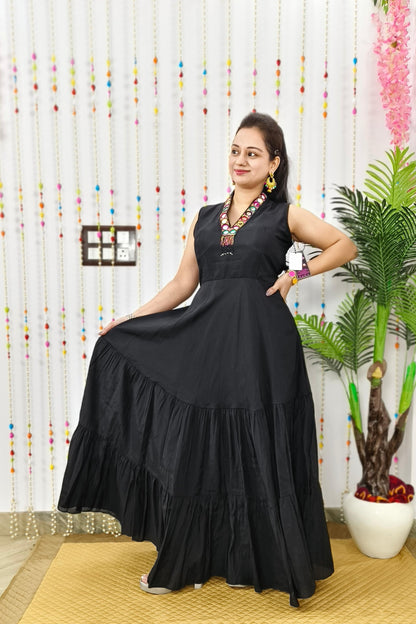 Indo Western One Piece Dress With Long Over shrug In Floral  Black