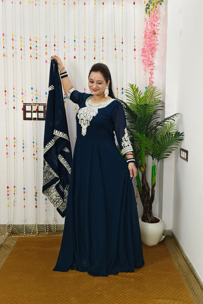 Anarkali Partywear Dress With Elegant Contrast embroidery With Heavy Duppatta