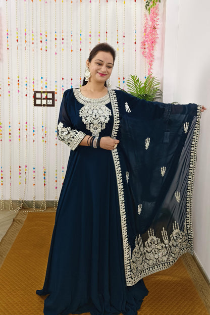 Anarkali Partywear Dress With Elegant Contrast embroidery With Heavy Duppatta