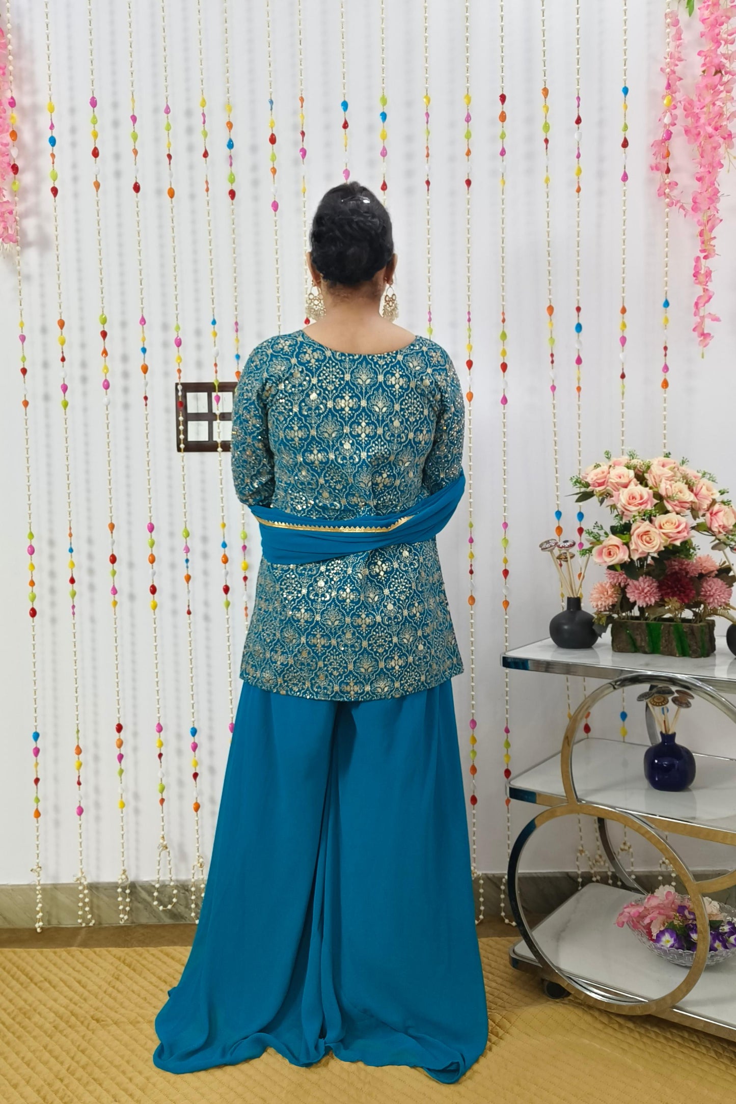 Short Partywear Cordset With Zari Embroidery Work All Over On Georgette