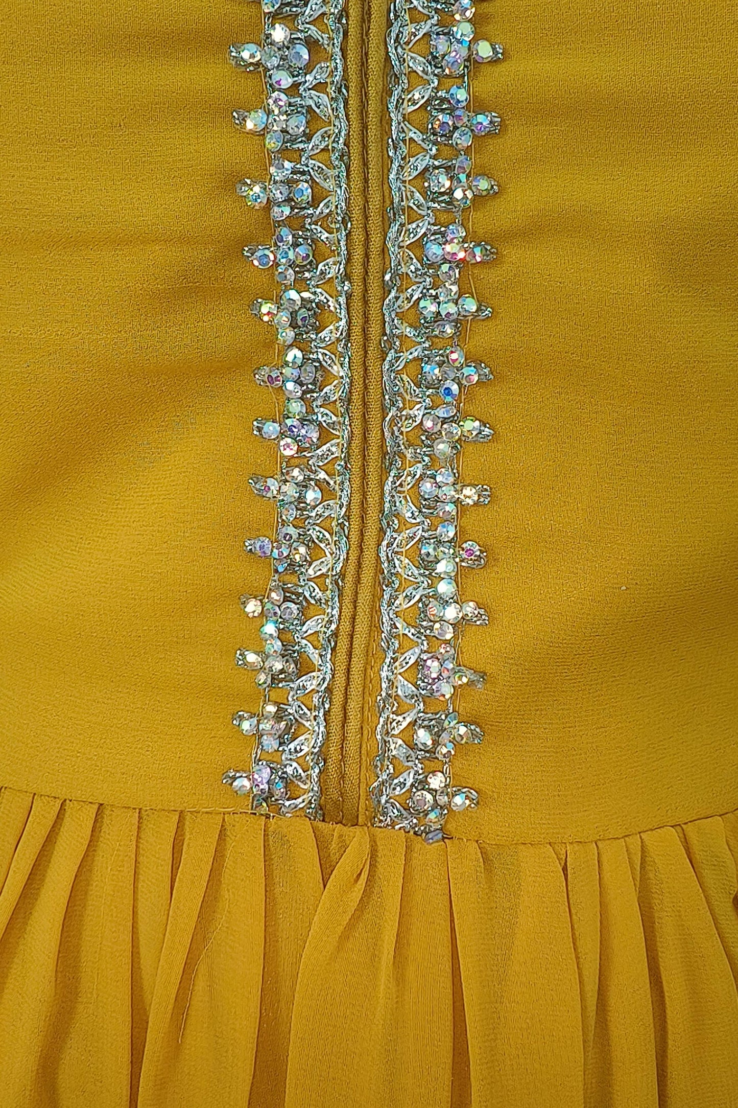 Long Anarkali Embroidered Suit With Bottom Pants in Georgette In Mustard yellow