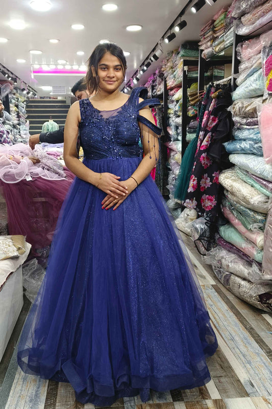 Shimmer Fabric Partywear designer Gown With Beautiful Yoke Designing