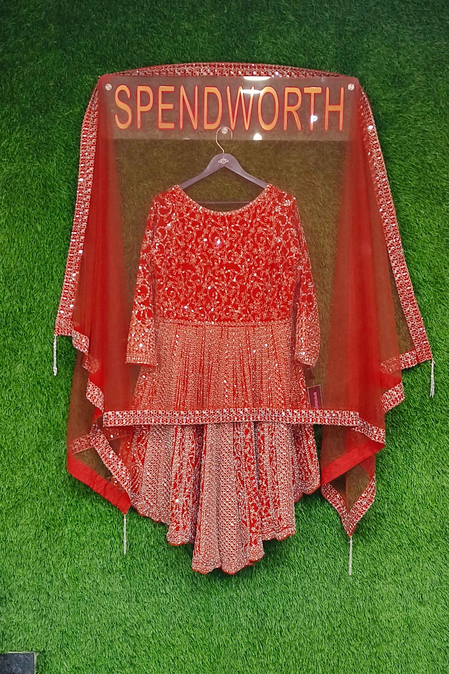 Heavy Embroideerd Mirror Work Georgette Tail Cut Sharara Suit With Bottom Work And Net Embroidered Duppatta