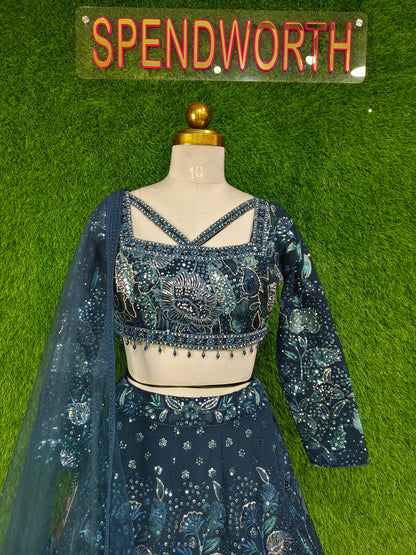 Full Sequence And Thread Work Embroidered Stylish Blouse  Heavy lehenga Choli In Blue With Duppatta