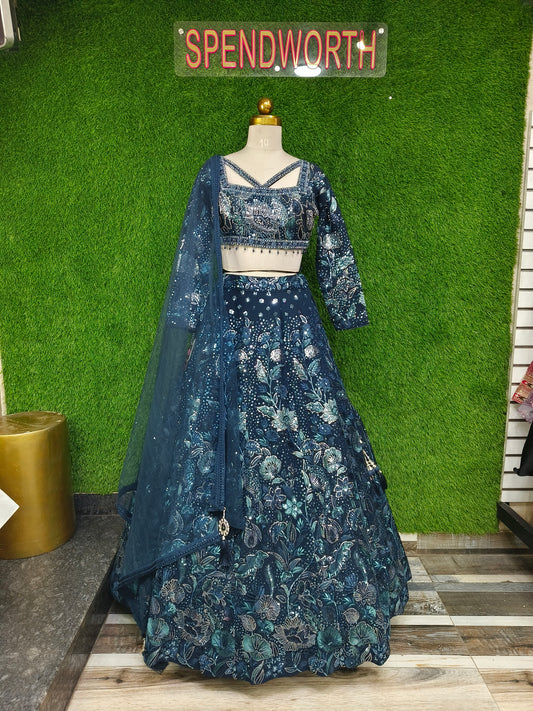 Full Sequence And Thread Work Embroidered Stylish Blouse  Heavy lehenga Choli In Blue With Duppatta