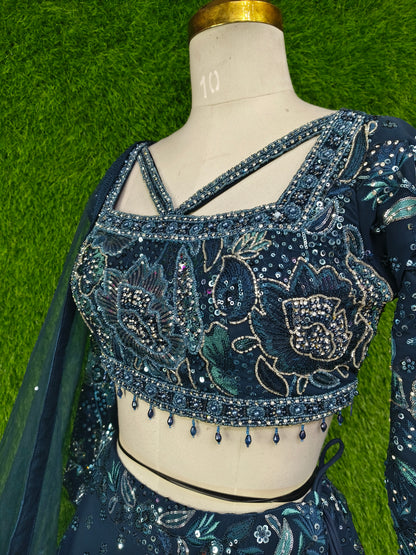 Full Sequence And Thread Work Embroidered Stylish Blouse  Heavy lehenga Choli In Blue With Duppatta