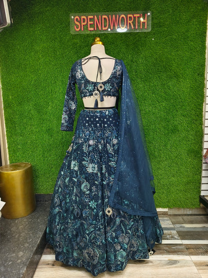 Full Sequence And Thread Work Embroidered Stylish Blouse  Heavy lehenga Choli In Blue With Duppatta