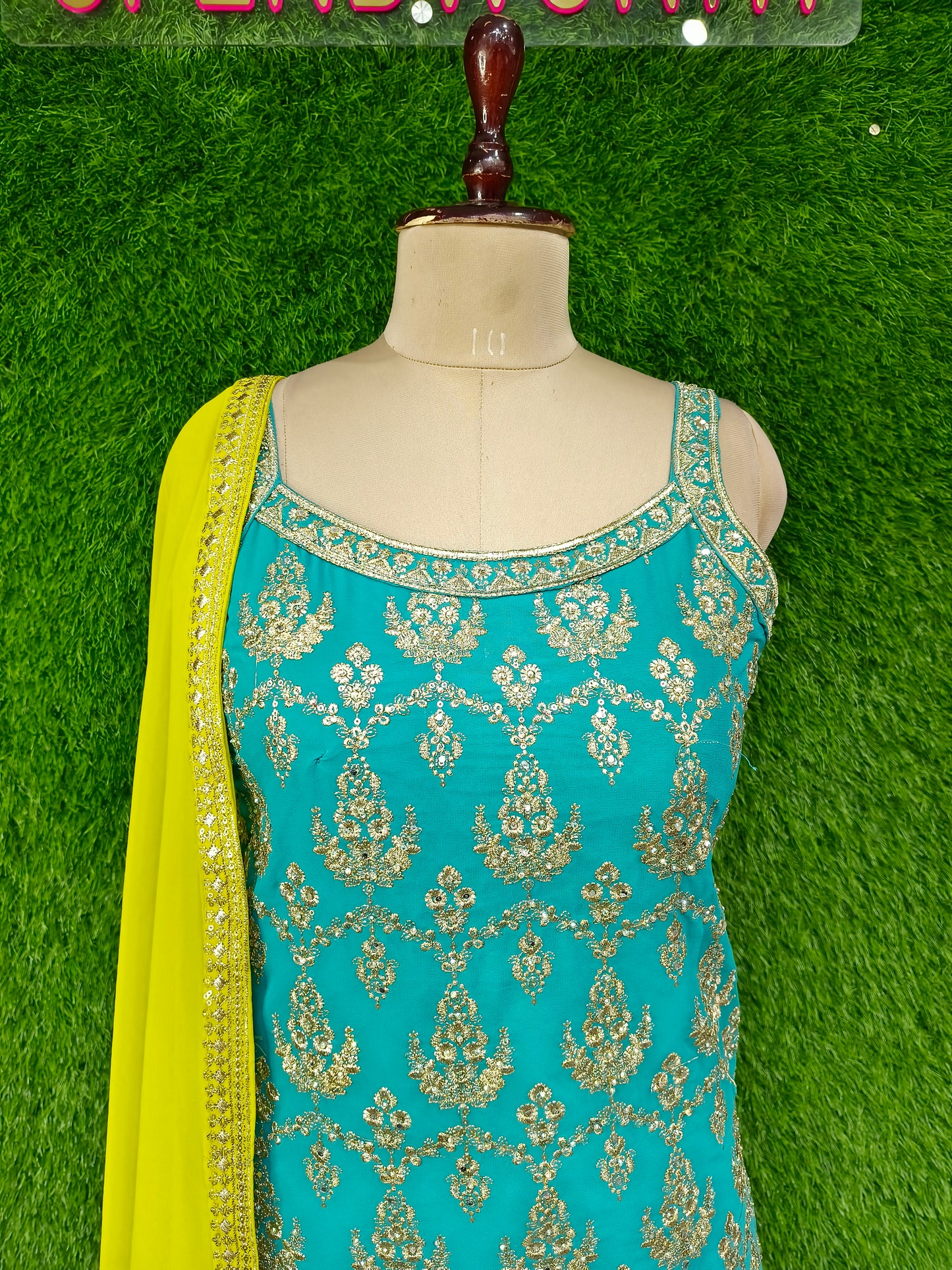 Spaghetti Style Straight Sharara Suit With  Zari Work Embroidery Bottom Work