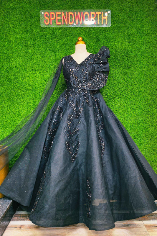 Barbie Mesh Can Hand Work Gown In Black